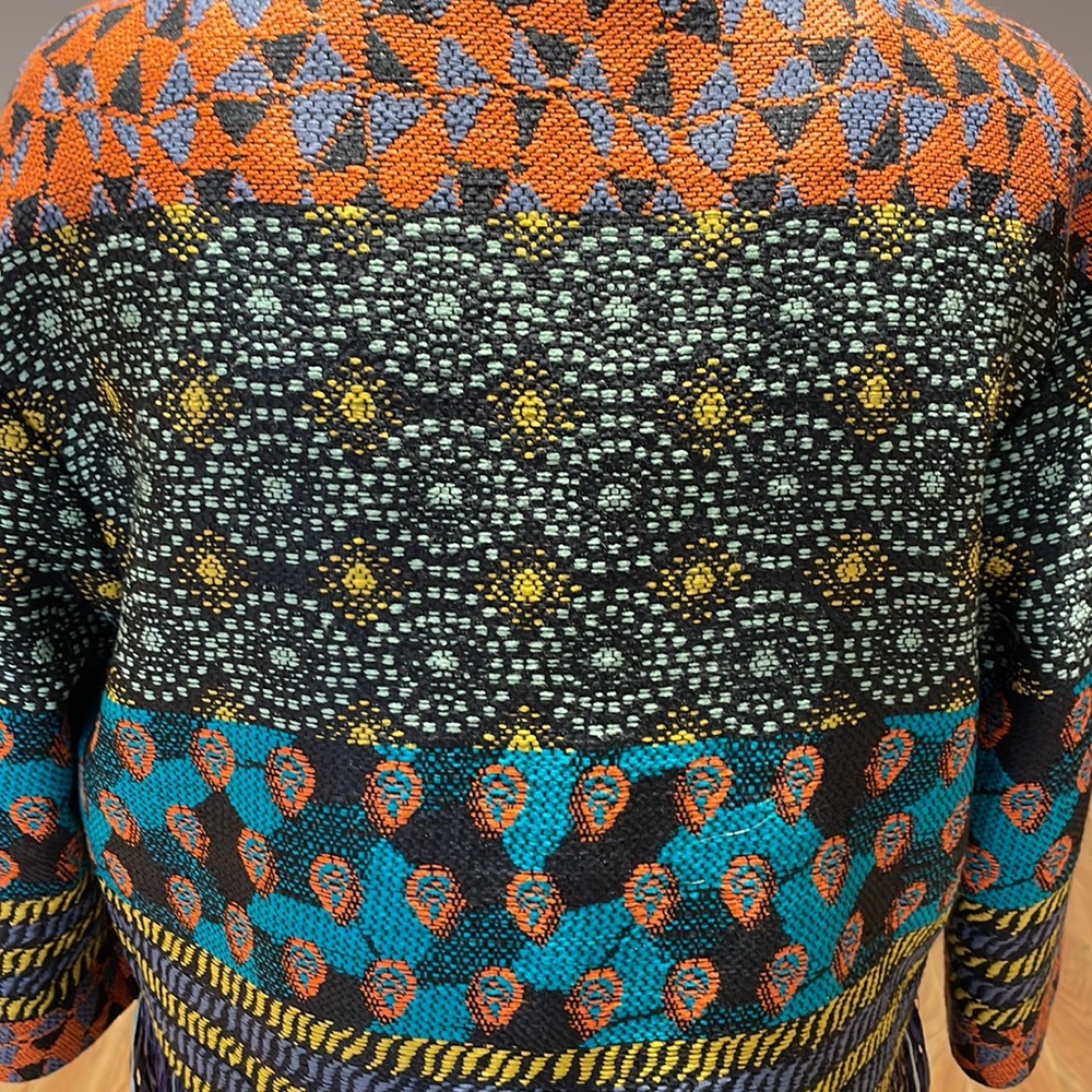 Oui, Odile! Mixed print mixed media fringe jacket blazer size L - Picture 6 of 12